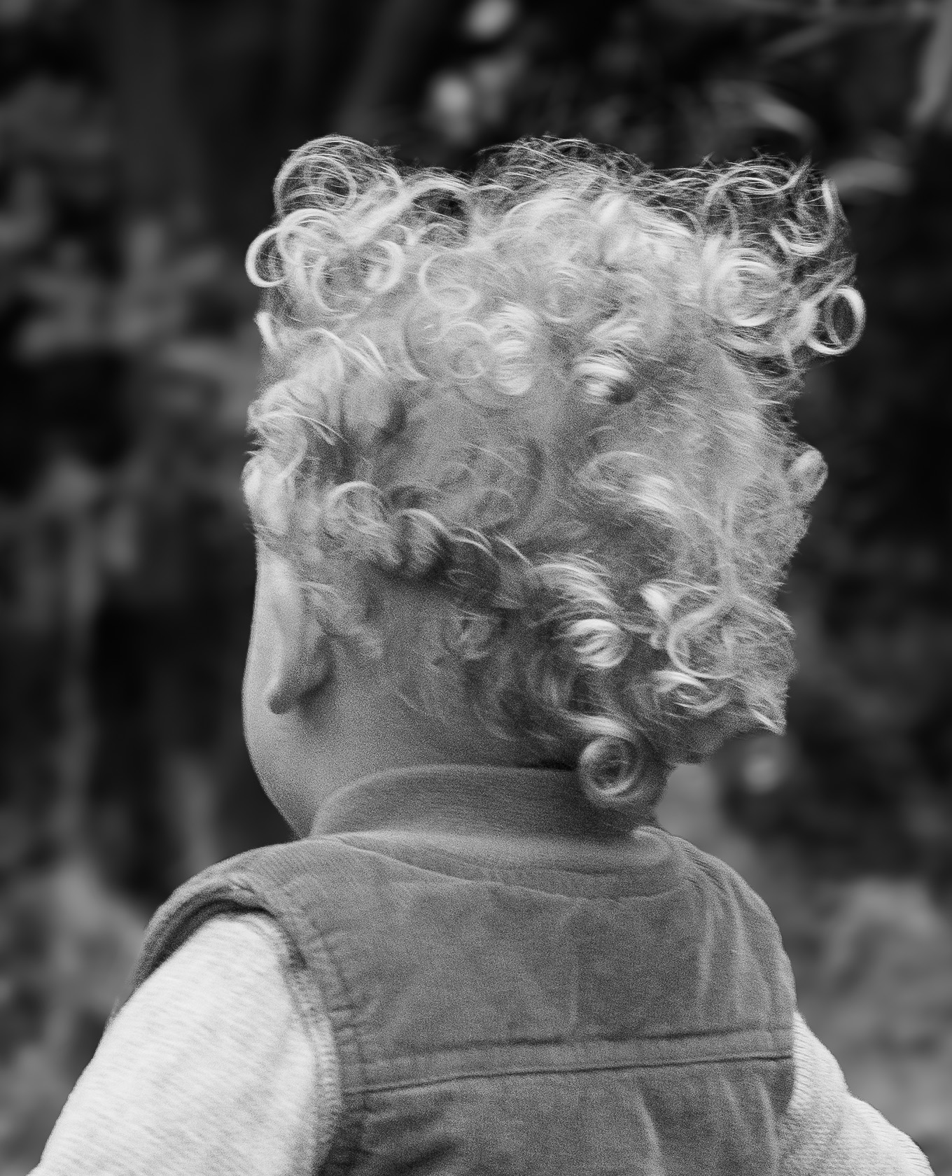 Black and white detail of a child's curls